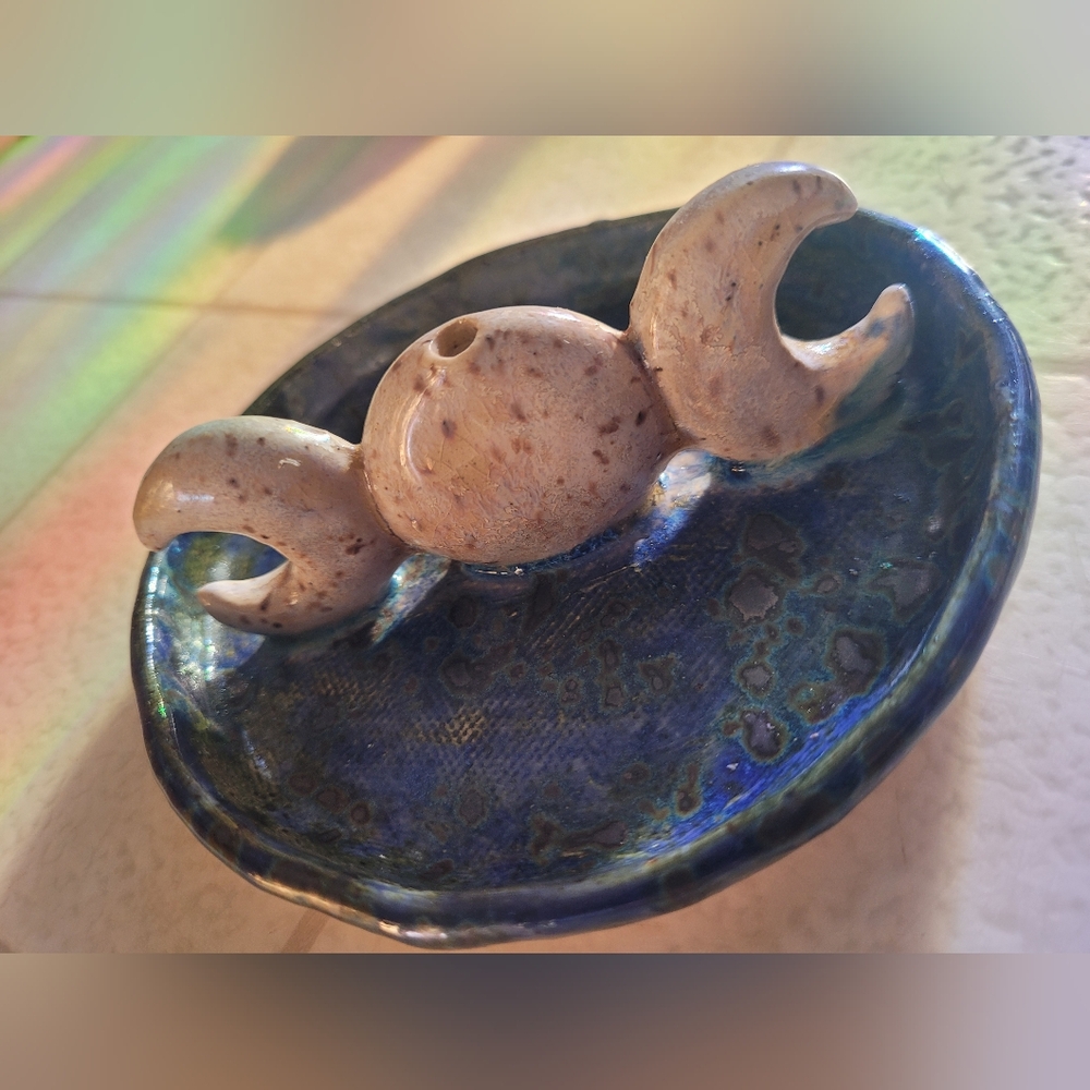 Ceramic Incense Holder Dish Moon Blue White Unique Gift Handmade - Picture 5 of 7